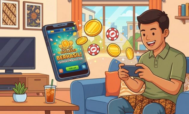 Pemain pemula sedang melakukan top up chip Royal Dream dengan aman dan cepat melalui smartphone